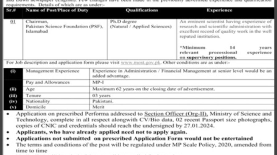 Ministry-Of-Science-And-Technology-Jobs-Islamabad